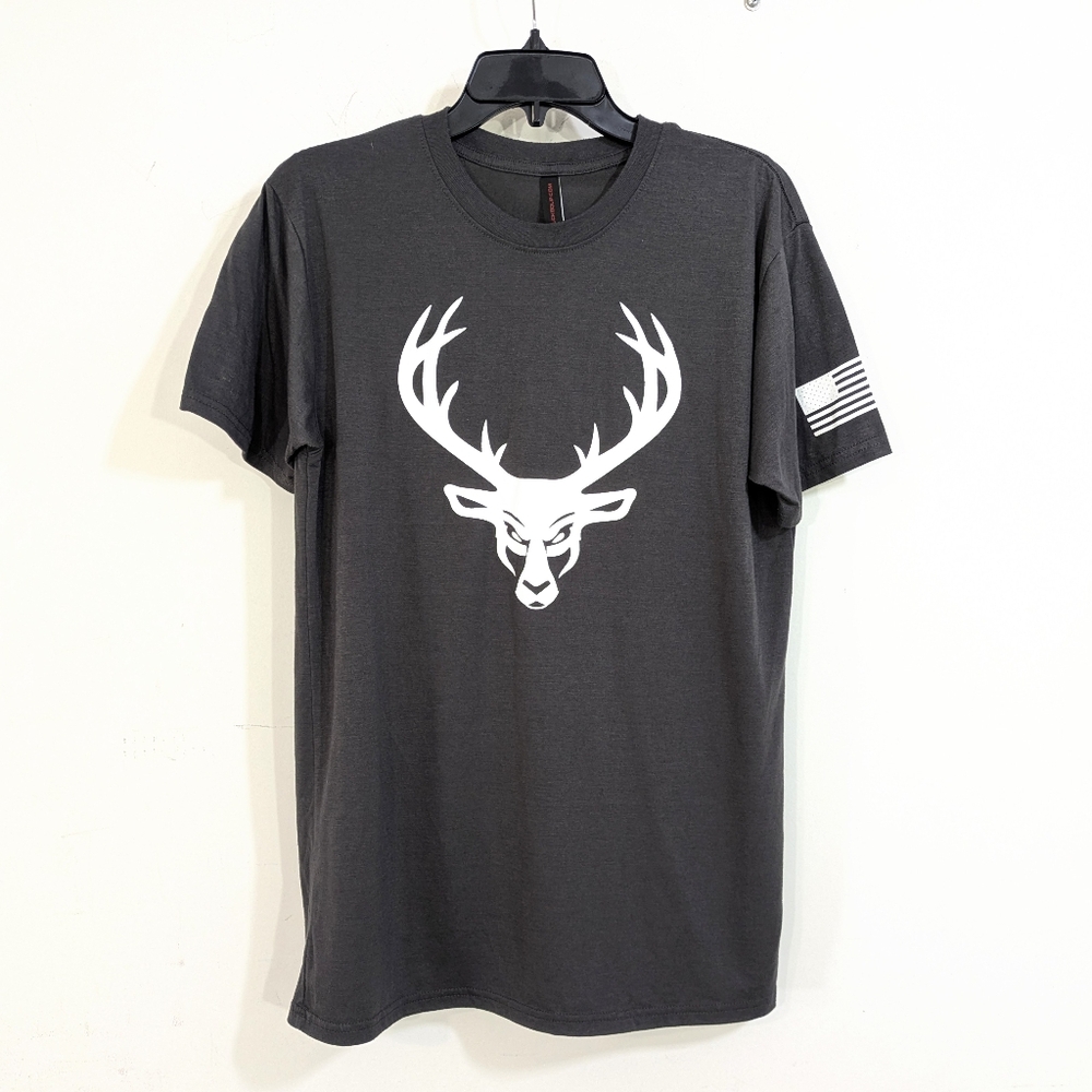Bucked Up Buck Head & Flag Soft Tee - Size Medium Mens M - Dark Grey & White